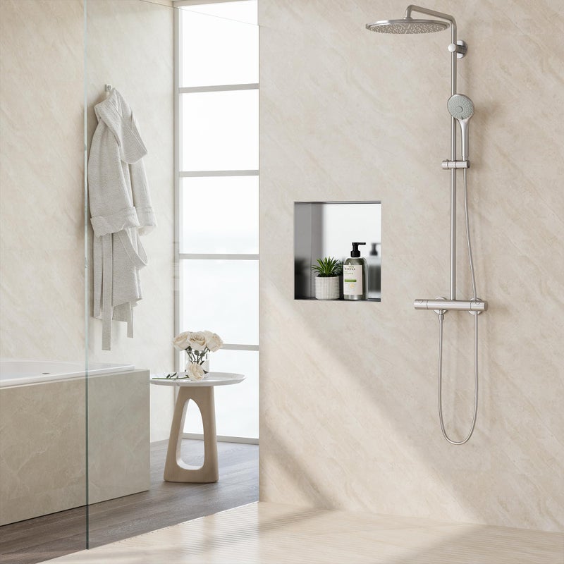 Neodrain Rimless Shower Niche Shelf 12"X12" Stainless Steel Bathroom Wall Niche Waterproof, Recessed Niches for Bathroom Storage, Stainless Wall Cabinet, Brushed - Image 4